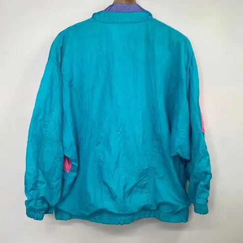 Adolfo Vintage 80s Windbreaker Colorblock Blue Pink White Full Zip Jacket Medium