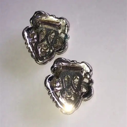 Vintage Dazzling Silver Tone Crystal Flower Shoe Clips