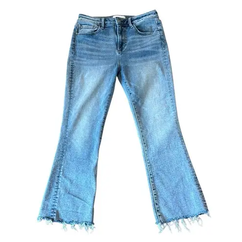 Driftwood Roxy kick crop raw hem high rise jeans 28