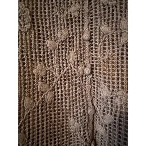 J. Jill Cotton/Linen Blend open weave delicate cardigan taupe LP Gray Size L