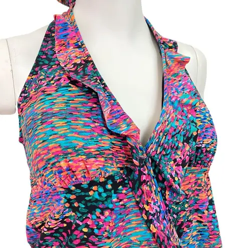 Blakely Assets by Sara Women's Large Ruffle Halter Tankini Swim Top