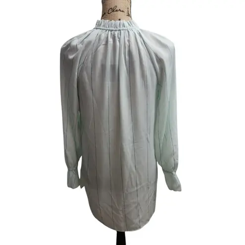 Kaari Blue Elegant Mint Green Blouse with Pinstripe Detail Long Sleeve