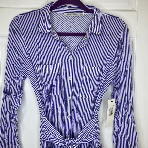 Bishop and Young Blue & White Striped Long Sleeve Button Shift Dress Small NWT