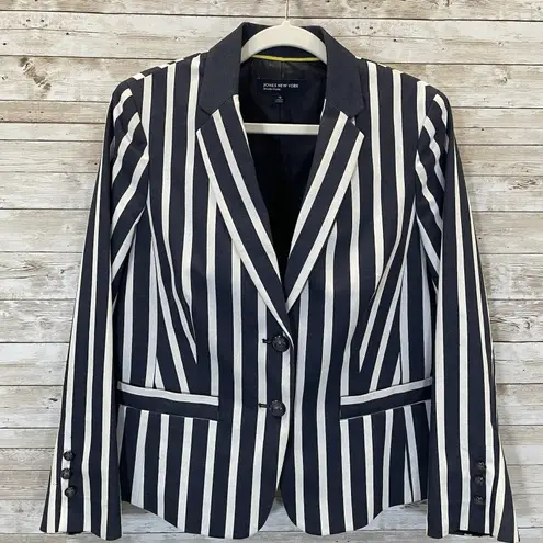 Jones New York Signature Womens 10 Blazer Americana Navy/White Striped Stretch Blue