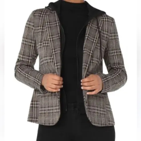 Liverpool Los Angeles Hooded Plaid Boyfriend Blazer