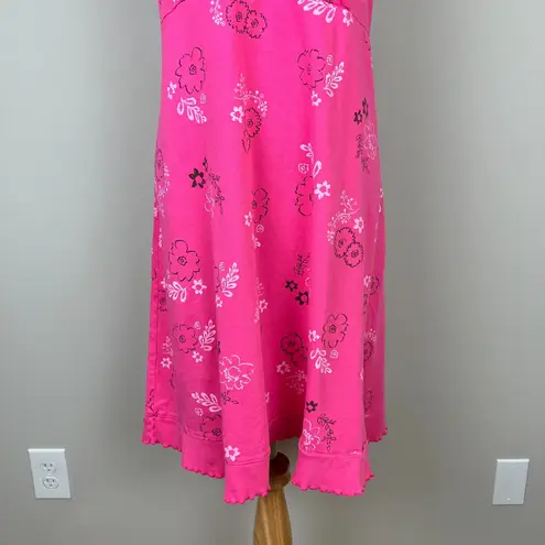 Fresh Produce Dress Medium Pink Floral Surplice V-Neck Lettuce Trim 100% Cotton