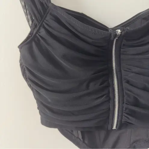 SheIn  Ruched Black Off-Shoulder Crop Top Corset Style Sleeveless Solid Zip Back - Image 6