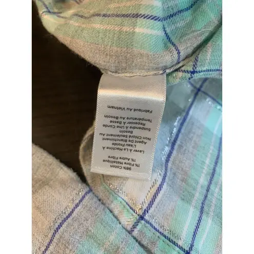 Talbots  Shirt Womens Medium‎ Plaid Pastel Metallic Preppy Classic Church Casual
