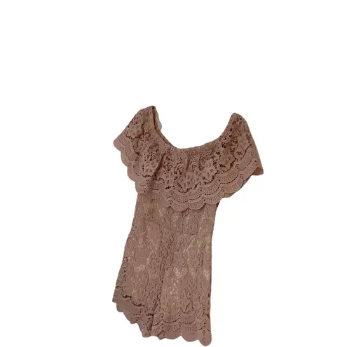 Lac Bleu Romper Size M Soft Pink Lace Crochet Off The Shoulder Size M
