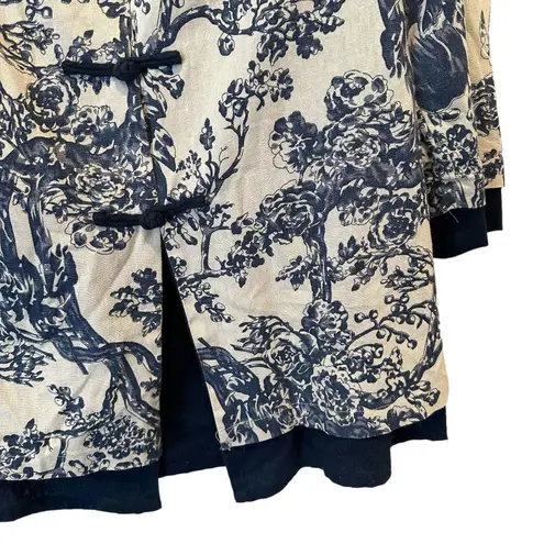 Soft Surroundings COTTON/LINEN BLEND MANDARIN COLLAR KIMONO TUNIC NAVY Medium