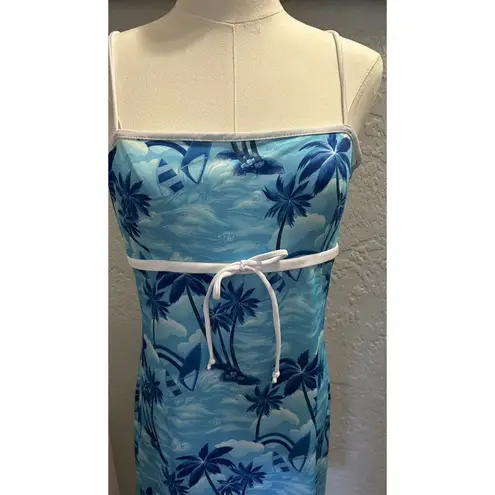 CLEARANCE Finesse Tank Dress Women LG Blue White Tropical Print USA Vintage Y2K