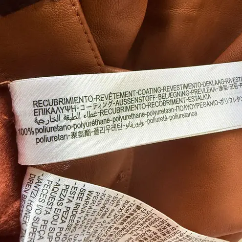 ZARA  Faux Leather Pants Brown High Rise Stretch Fit Slim Silhouette Sz M (Flaw)
