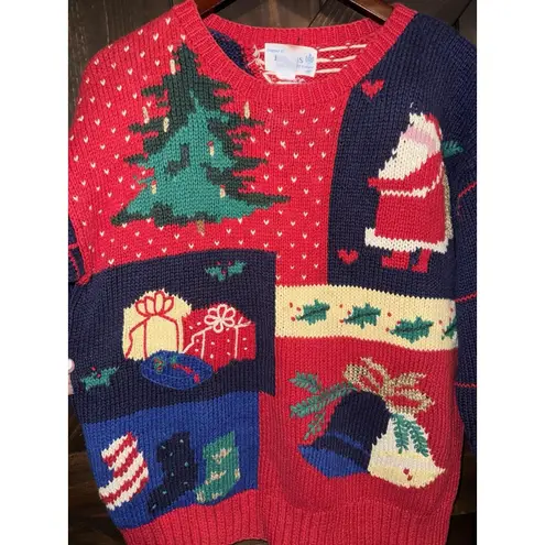 VTG Dean's of Scotland Patchwork Sweater Medium Ugly Christmas Heavy Knit Size 8