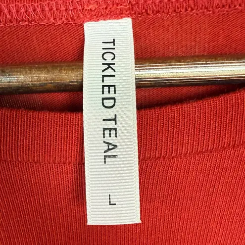 Tickled Teal Red Lace Long Sleeve Top Sz L