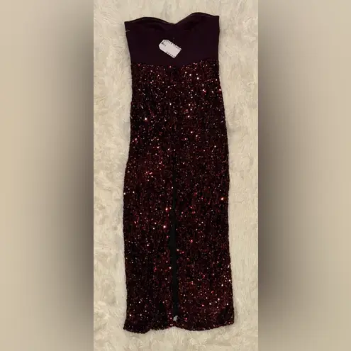 Dress the Population NEW Vada Mixed Media Strapless Gown Port Burgundy Red Sz XL