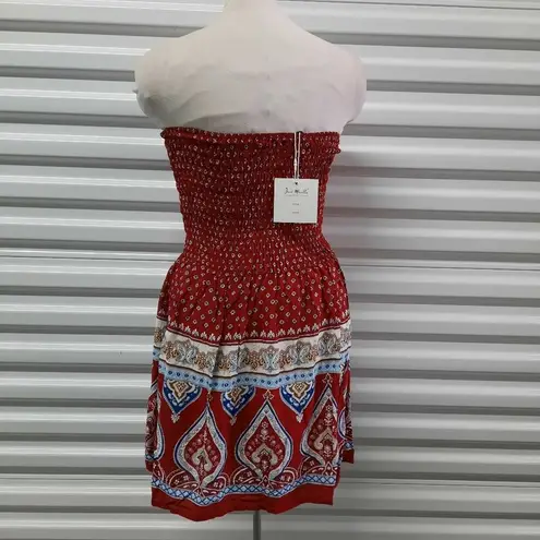Just Quella Tube Dress Women's Size XS(0-2) Red Paisley Strapless Smocked Casual