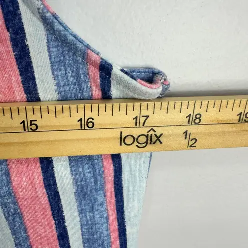 Denim & Co Sleeveless Tunic Top Womens XS Striped Coastal Preppy Resort Beachy Blue