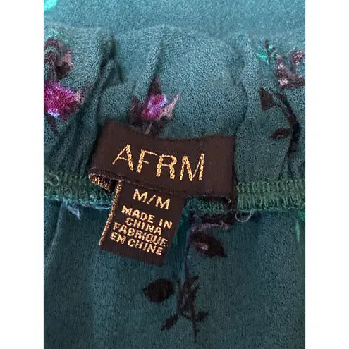 AFRM Green Floral Long Puff Sleeve Peasant Button Up Blouse Bodysuit Top Size M Size M