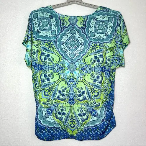 Live and let live Top L Tie Waist Rhinestones Rivets Blue Green