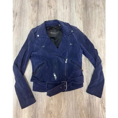 Bagatelle NYC Suede 100% Leather Moto Jacket Full Zip Blue Women's Size Small