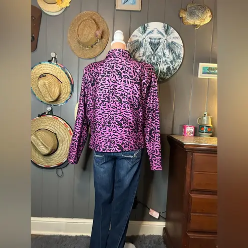 Purple Silk Sequin/Beaded Leopard Print Lined Buttonup Size M