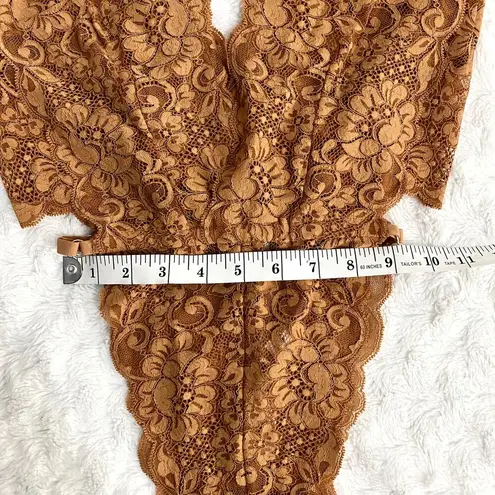 We Are HAH NEW HAH Brown Sugar Cut to the Chase Lace V-neck Lingerie Boho Bodysuit XS