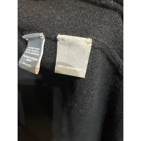 Neiman Marcus Cashmere Duster Cardigan Black Feather Trim Open Front Womens