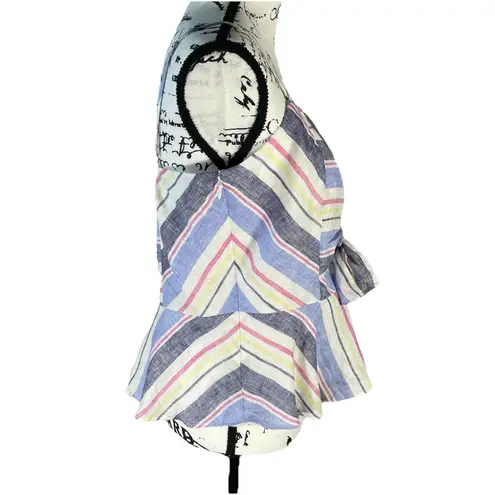 NWT Parker New York Striped Linen Bow Front Peplum Top Multicolored Large