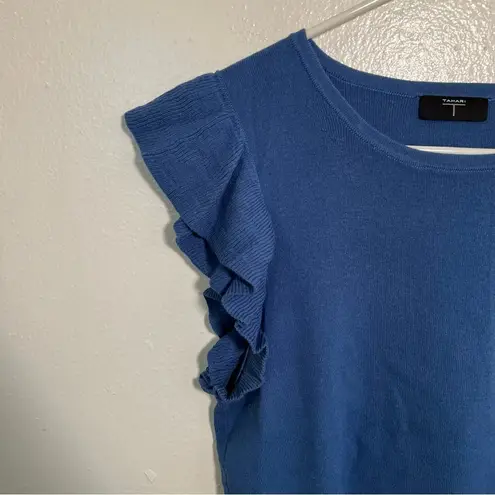 T Tahari  Flutter Sleeve Sweater Knit Top Blue L thumbnail 4