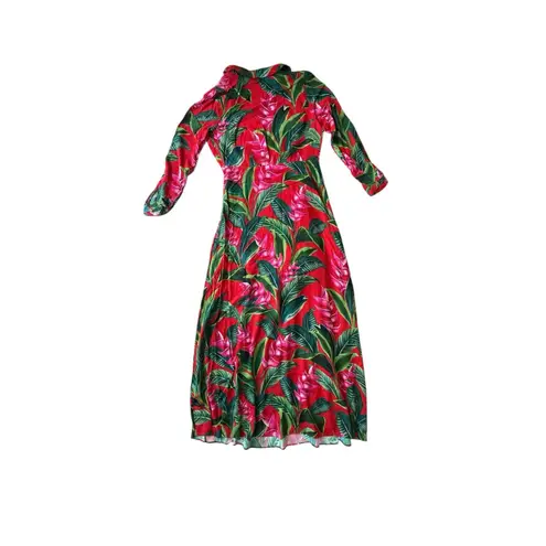 Farm Rio NWT Red Dream Garden Long Sleeve Floral Tropical Maxi Dress Size Small