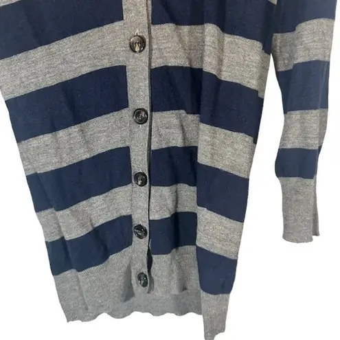 Cecico Gray & Navy Blue Striped Long Sleeve Button Front Knit Sweater Women Sz S