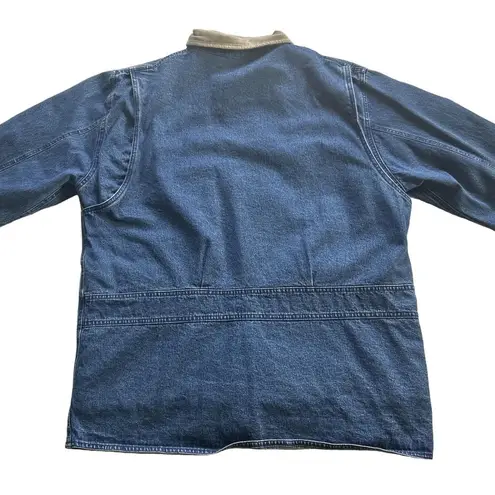Vintage 90s Y2K herringbone corduroy 100% cotton denim barn coat men’s size L Blue Size L