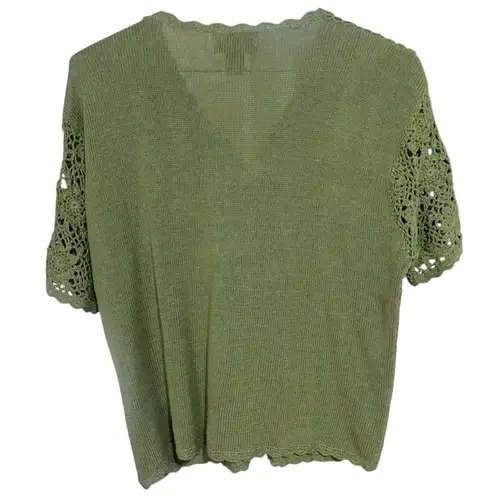 Vintage Requirements Crochet Short Sleeve Green Cardigan Button Sweater Large