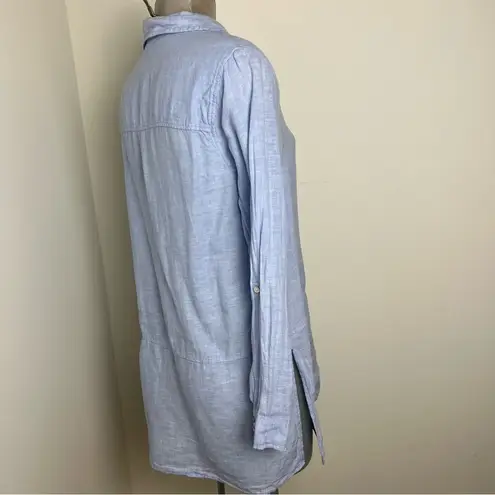 Tahari  Solid Linen Tunic Shirt In Blue Size Small