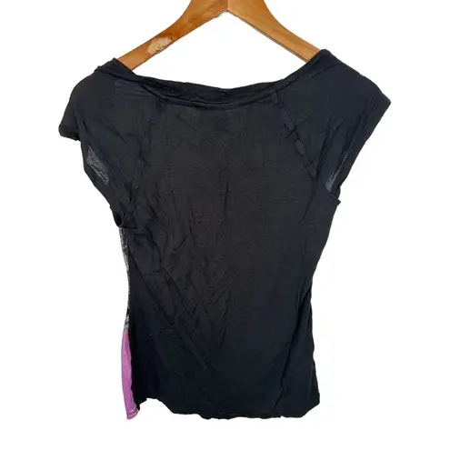 INC Vintage Medium Top Blouse Womens Y2K 90s Black Purple Stretch Sexy Femme
