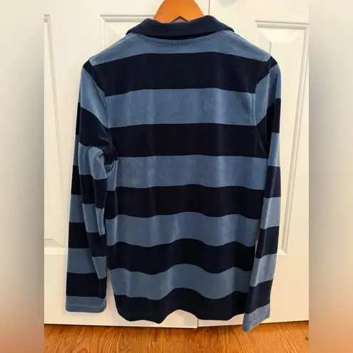 Lauren Ralph Lauren 1/4 Zip Top Velour Pullover Navy & Light Blue Stripe size S