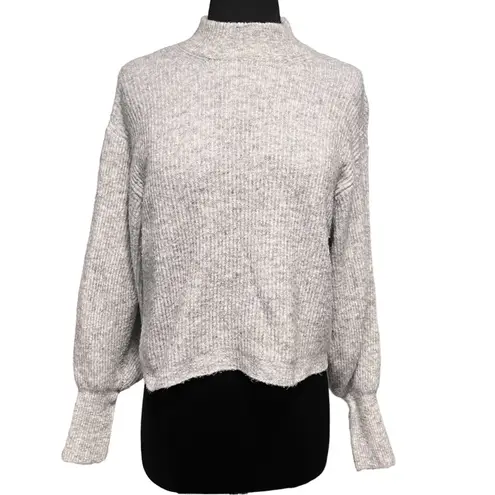 L'Academie L’Academie Heather Gray Women’s Mockneck Ribbed Fable Sweater