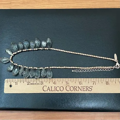 Ny Collection NY Signed Smoky Quartz Briolette Cut Teardrop Rose Gold-tone Beaded 18” Necklace