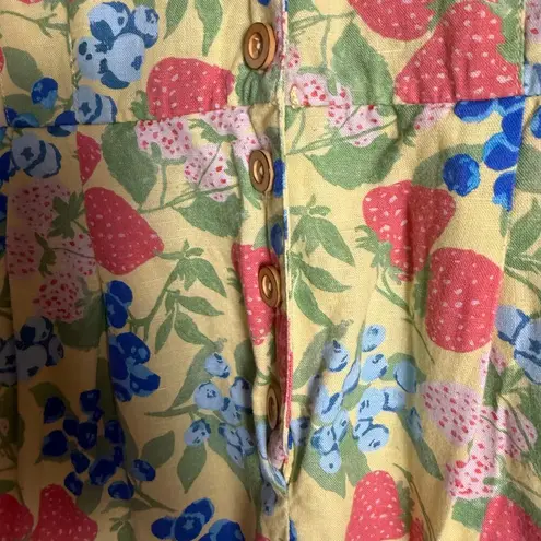 Rachel Antonoff Kitty Strawberry Fruit Print Sleeveless Collared Linen Romper 2 Yellow