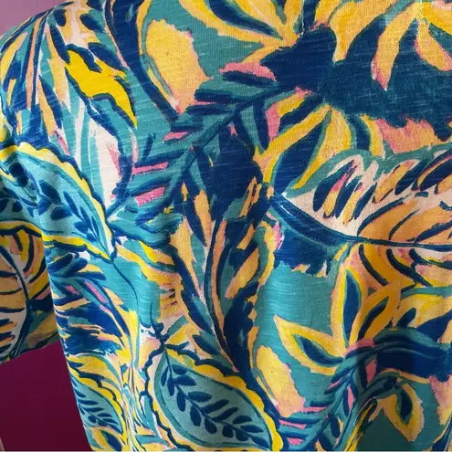 Stella Parker Women’s Size L Chest Pocket T Shirt Cotton Dress Tropical Teal Blue Size L