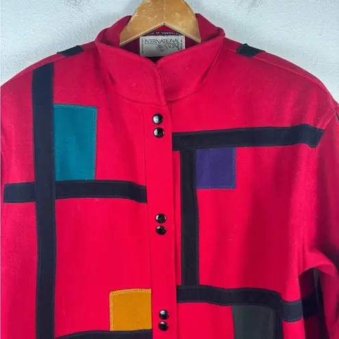 International Scene Vintage Red Wool Patchwork Jacket Womens 9 / 10 Artsy Coat