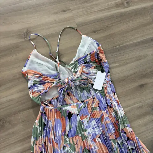 ASTR NWT  the Label Blythe Plisse Midi Dress Coral Multi Women Size Medium