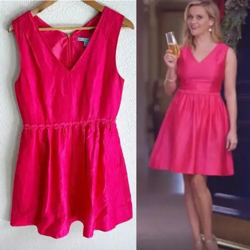 Draper James Gracie Silk V-neck Dress Raspberry Pink Sz 6