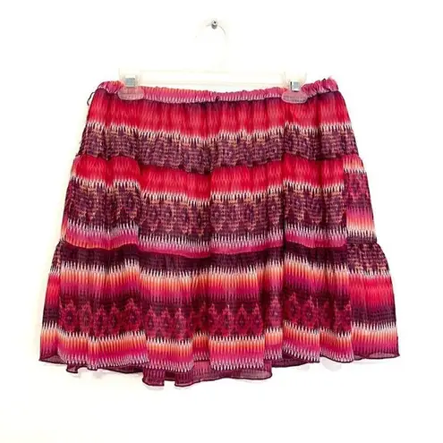 A Byer A. BYER Pink Magenta Coral Multi Ikat Chevron Aztec Boho Pull On A-Line Skirt M