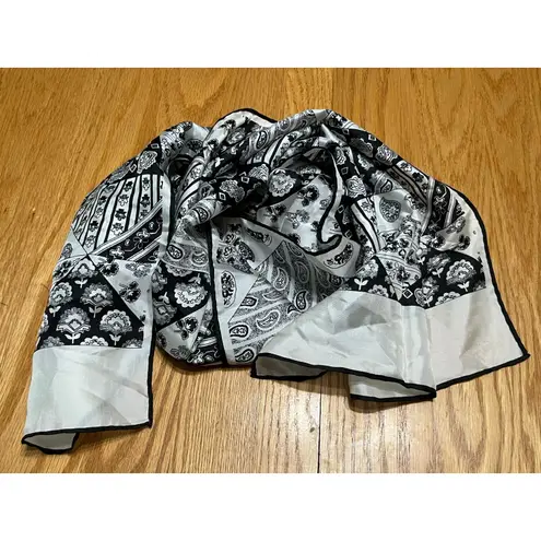 VTG Echo Scarf Azlon Silk Blend Black & White Paisley Geometric Made in Japan