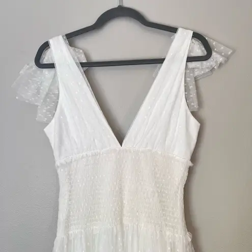 Cinq à Sept Cinq a Sept Valeria Bow Strap Smocked Tulle Knee Length Dress Ivory