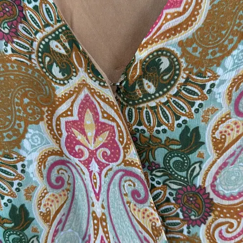 Justin Boots Pink tan maxi wrap Sheath Dress Bishop Sleeves paisley M ruffle