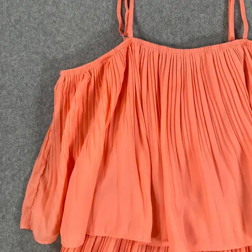 Pretty Garden Pleated Mini Romper Size Large Spaghetti Strap Coral Pink