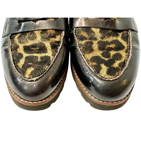 EARTHIES Braga Cow Hair Leopard Print Brown Patent Leather Loafer Shoes Sz 8.5B