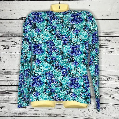 Lands'End Lands’ End Size S 6-8 Blue Floral Long Sleeve Swim Rash Guard Cover-Up Shirt